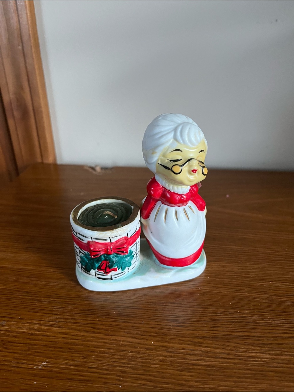 Holiday Mrs. Claus Ceramic Candle Holder - White and Red